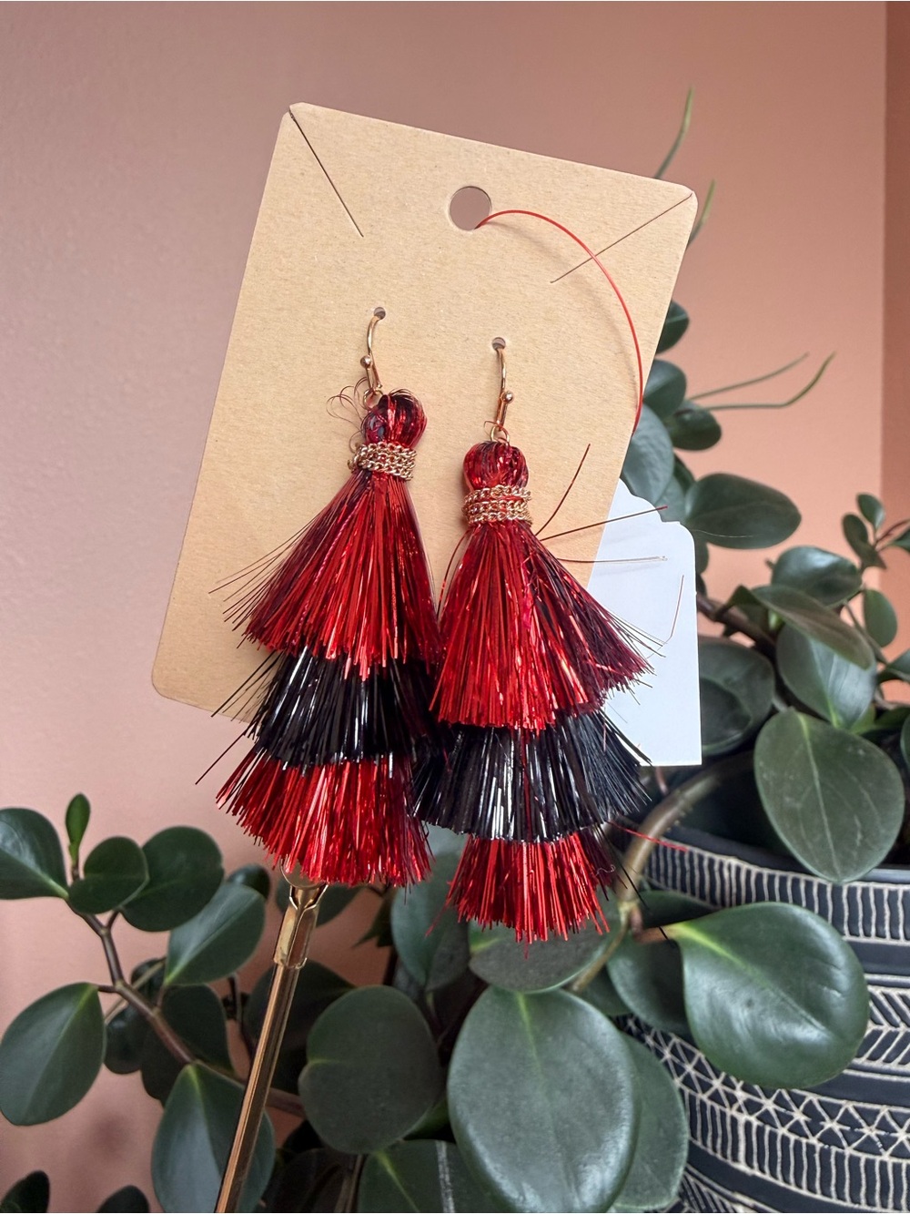 Red & Black Tiered Tassel Earrings - Game Day Spirit Earrings!